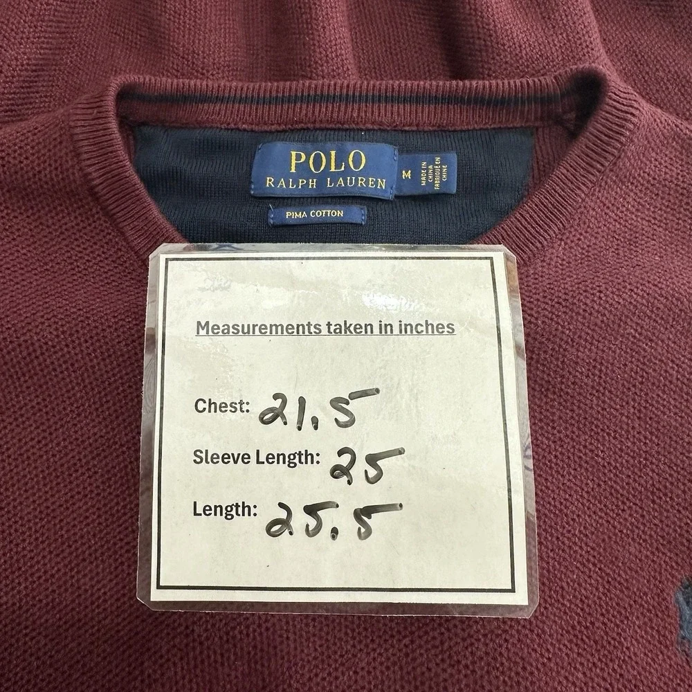 Polo Ralph Lauren Sweater Crewneck Pullover Pima Cotton Maroon Red Pony Mens M